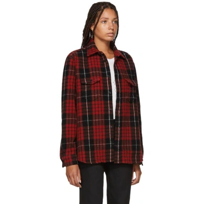 Shop Saint Laurent Red And Black Brushed Flannel Shirt In 6462 Red