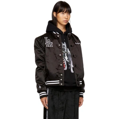 Shop Marcelo Burlon County Of Milan Black La Dodgers Edition Bomber Jacket In 1001 Black