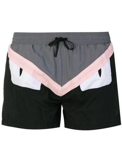 Shop Fendi Color Block Swim Shorts - Black