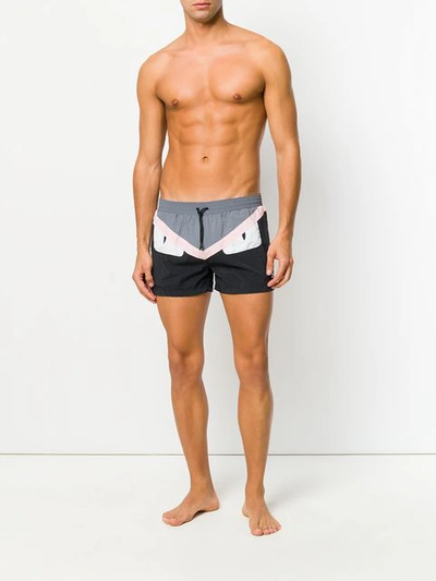 Shop Fendi Color Block Swim Shorts - Black