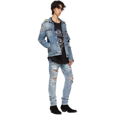 Shop Balmain Blue Badge Denim Jacket In 155 Blue