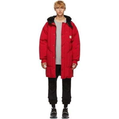 Shop R13 Red Sherpa Hood Down Jacket