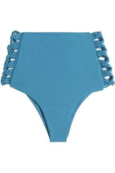 Shop Mikoh Woman Gold Coast Macramé-paneled High-rise Bikini Briefs Light Blue