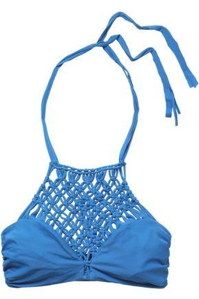 Shop Mikoh Woman Macramé-paneled Halterneck Bikini Top Light Blue