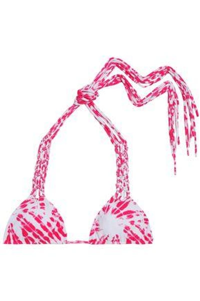 Shop Mikoh Woman Macramé-trimmed Tie-dyed Triangle Bikini Top Fuchsia