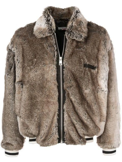 Shop Represent Faux Fur Bomber Jacket - Grey
