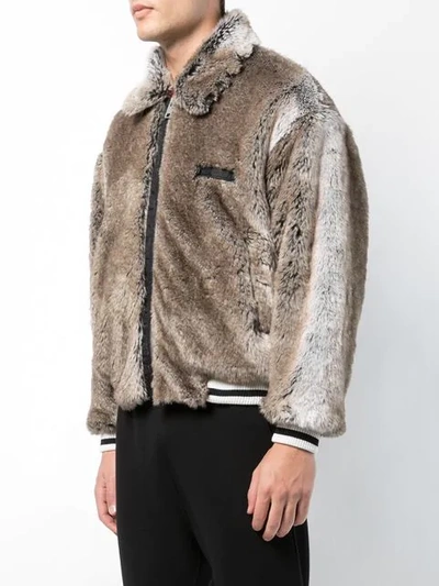 Shop Represent Faux Fur Bomber Jacket - Grey