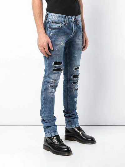 Shop Philipp Plein Distressed Jeans In Blue
