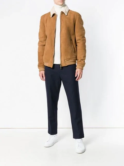 Shop Mauro Grifoni Shearling Lined Jacket - Brown