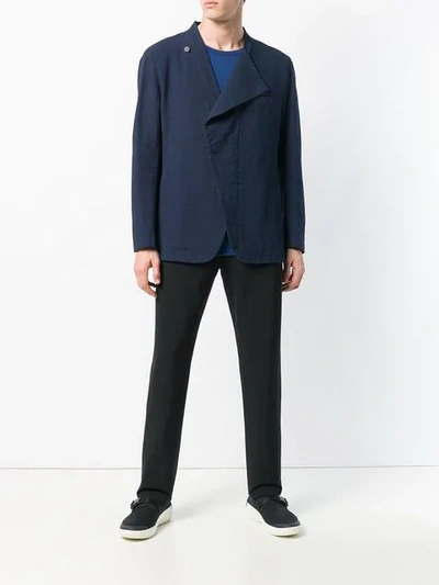 Shop Issey Miyake Double Breasted Blazer In Blue