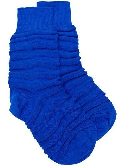 Shop Issey Miyake Fitted Cuffs Socks In Blue