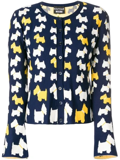 Shop Boutique Moschino Dog Pattern Buttoned Cardigan In Blue