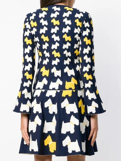 Shop Boutique Moschino Dog Pattern Buttoned Cardigan In Blue