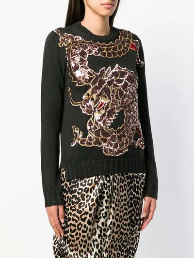 Shop P.a.r.o.s.h. Sequinned Dragon Embroidery Jumper In Black