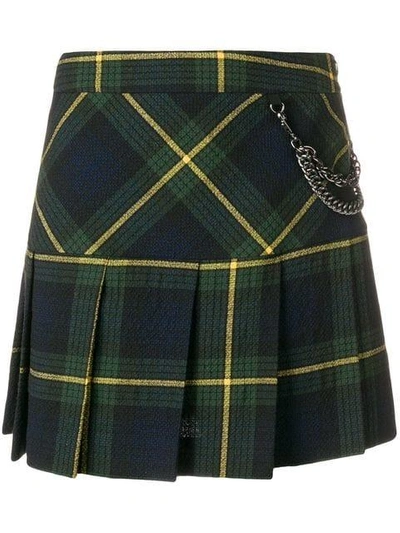 Shop Boutique Moschino Plaid Pleated Skirt In Green