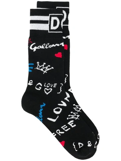 Shop Dolce & Gabbana Graffiti Socks - Black