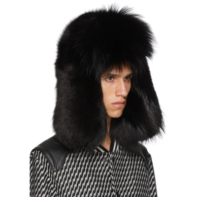 Shop Saint Laurent Black Fur Trapper Hat In 1000 Black