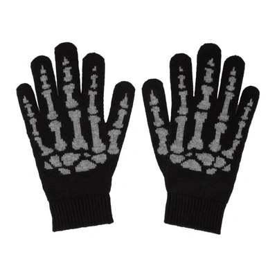 Shop Saint Laurent Black Cashmere Skeleton Gloves In 1078 Black