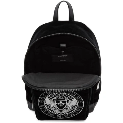Shop Balmain Black Velvet And Leather Beast Backpack In 181 Blkwht