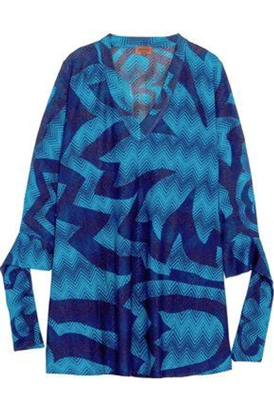 Shop Missoni Mare Metallic Crochet-knit Kaftan In Blue