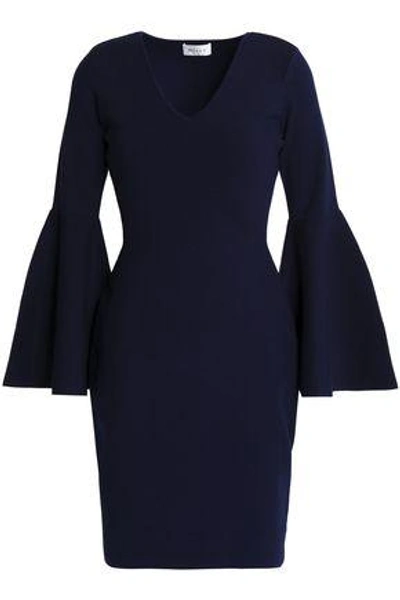 Shop Milly Woman Fluted Stretch-knit Mini Dress Midnight Blue