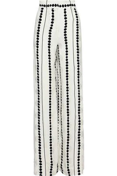 Shop Derek Lam 10 Crosby Woman Printed Textured Silk-jacquard Wide-leg Pants Off-white