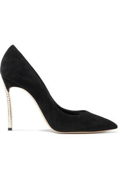 Shop Casadei Woman Blade Faux Pearl-embellished Suede Pumps Black