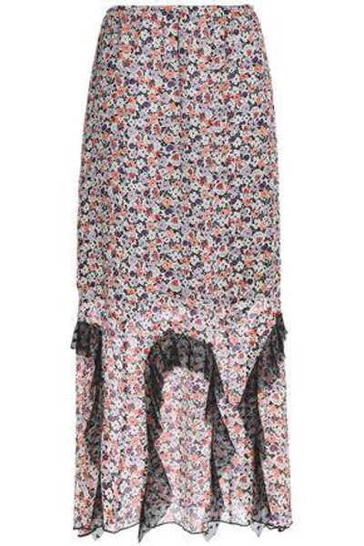 Shop Anna Sui Woman Lace-trimmed Floral-print Silk-georgette Maxi Dress Ivory