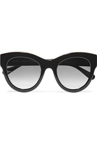 Shop Stella Mccartney Woman Cat-eye Chain-trimmed Acetate Sunglasses Black