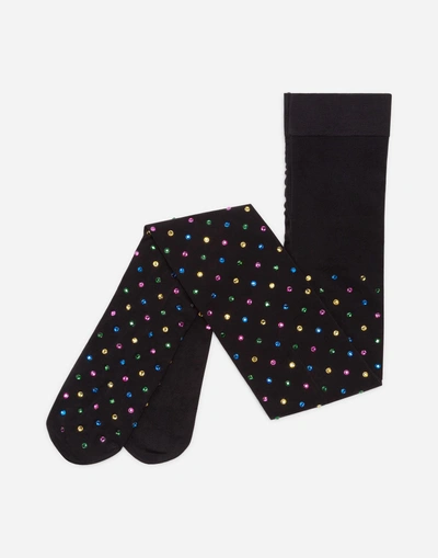 Shop Dolce & Gabbana Tights With Rhinestones In Black