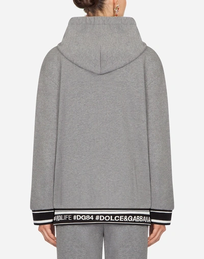 Shop Dolce & Gabbana Sweatshirt With Hood In #dgfamily Cotton And Patch In Gray