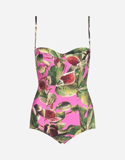Shop Dolce & Gabbana Printed Balconette Swimsuit In Fuchsia
