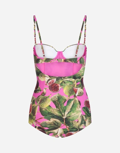 Shop Dolce & Gabbana Printed Balconette Swimsuit In Fuchsia