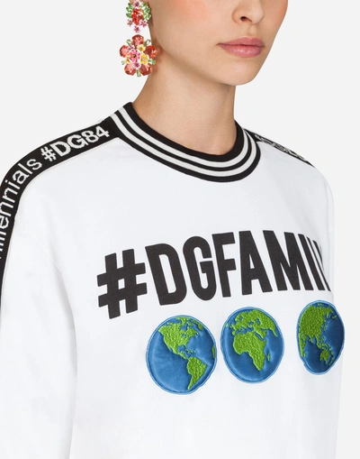 Shop Dolce & Gabbana Sweatshirt In #dgfamily Printed Cotton And Patch In White