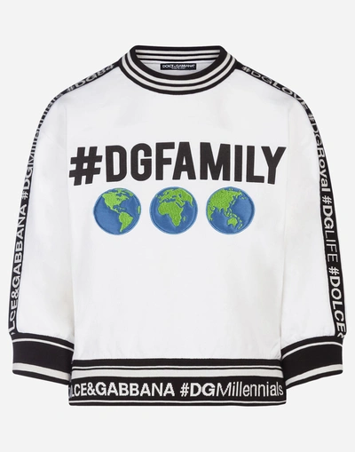 Shop Dolce & Gabbana Sweatshirt In #dgfamily Printed Cotton And Patch In White