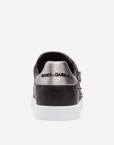Shop Dolce & Gabbana Calfskin Portofino Sneakers With Patch In Black