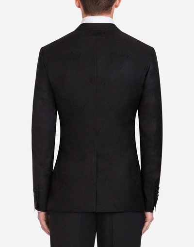 Shop Dolce & Gabbana Martini Blazer In Jacquard Wool With Patch In Black