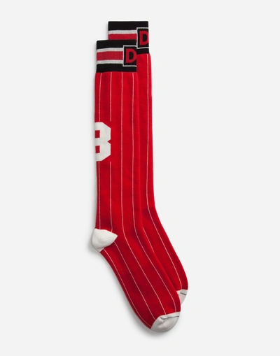 Shop Dolce & Gabbana Cotton Jacquard Socks In Red