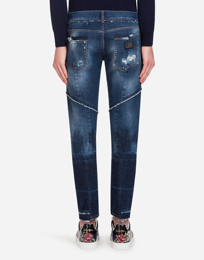 Shop Dolce & Gabbana Gold Fit Stretch Jeans With Patch In Blue