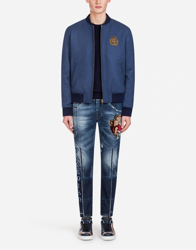 Shop Dolce & Gabbana Gold Fit Stretch Jeans With Patch In Blue