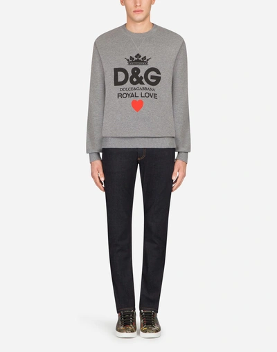Shop Dolce & Gabbana Cotton Sweatshirt With D&g Print In Gray