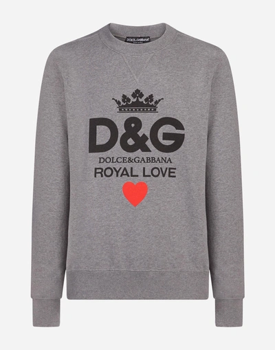 Shop Dolce & Gabbana Cotton Sweatshirt With D&g Print In Gray