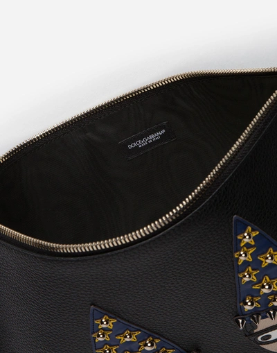 Shop Dolce & Gabbana Dauphine Calfskin Clutch With Patches Of The Designers In Black