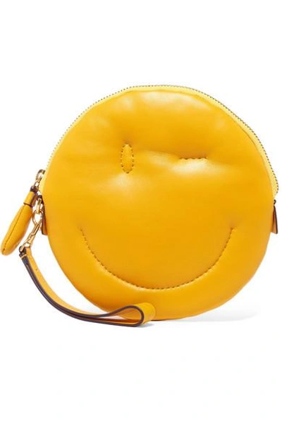 Shop Anya Hindmarch Chubby Wink Quilted Textured-leather Clutch In Yellow