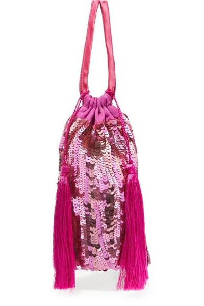 Shop Attico Tasseled Sequined Chiffon Pouch In Pink