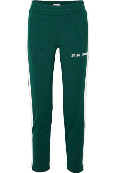 Shop Palm Angels Striped Satin-jersey Track Pants In Dark Green
