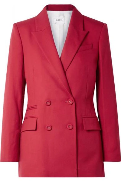 Shop Racil Archie Double-breasted Wool-piqué Blazer In Red