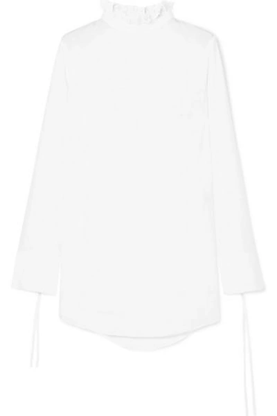 Shop Cecilie Bahnsen Nelly Ruffle-trimmed Cotton-poplin Top In White