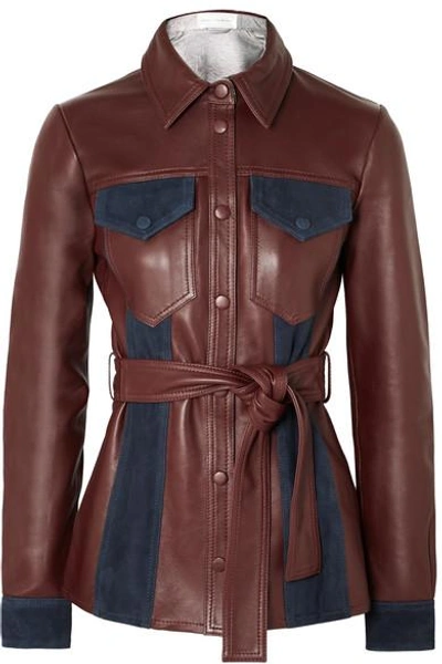 Shop Victoria Victoria Beckham Suede-paneled Leather Jacket In Burgundy