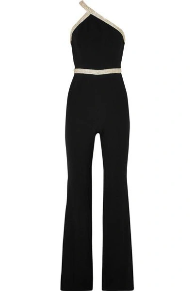 Shop Rachel Zoe Lucy One-shoulder Embellished Crepe Jumpsuit In Black